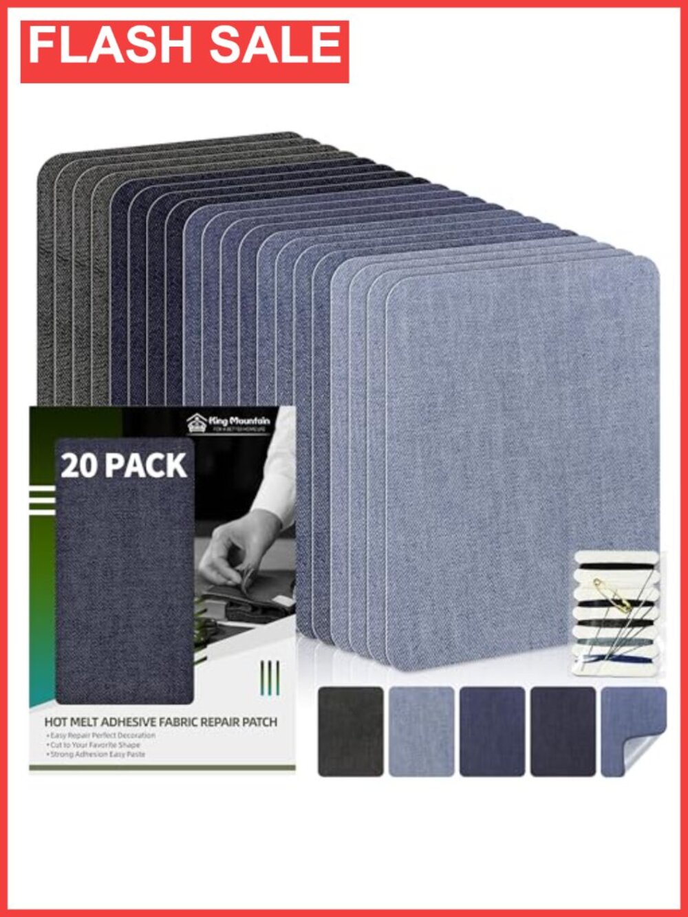 20 Pack Denim Iron-On Repair Patch 3x4.25 Cotton Patches for Jeans